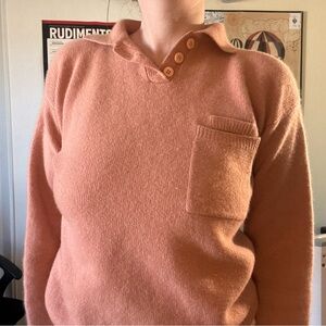 Women's Cozy Button-Collar Sweater in Dusty Peach - angora wool blend